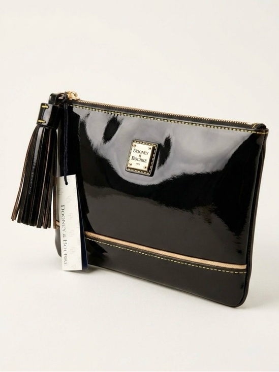 Dooney & Bourke Handbags - NWT Dooney & Bourke Black Patent Leather Clutch Wristlet Bag Statement Tassel